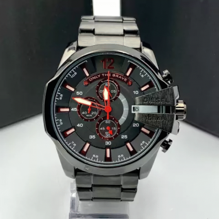 10 BAR - preto e vermelho - Pulseira de aço - À PROVA D'ÁGUA - cod100
