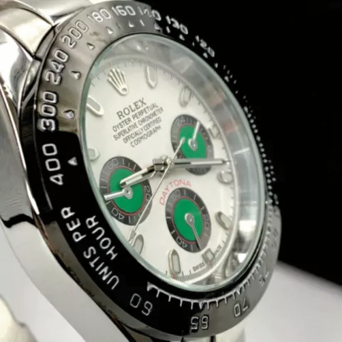 Daytona - prata, branco e verde - Pulseira de aço - À PROVA D'ÁGUA - cod65 - Imagem 3