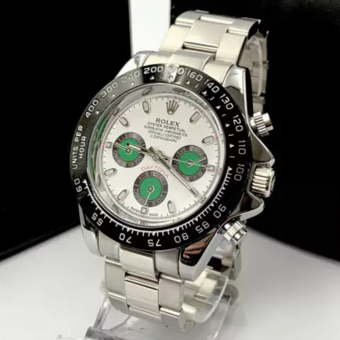 Daytona - prata, branco e verde - Pulseira de aço - À PROVA D'ÁGUA - cod65 - Imagem 4