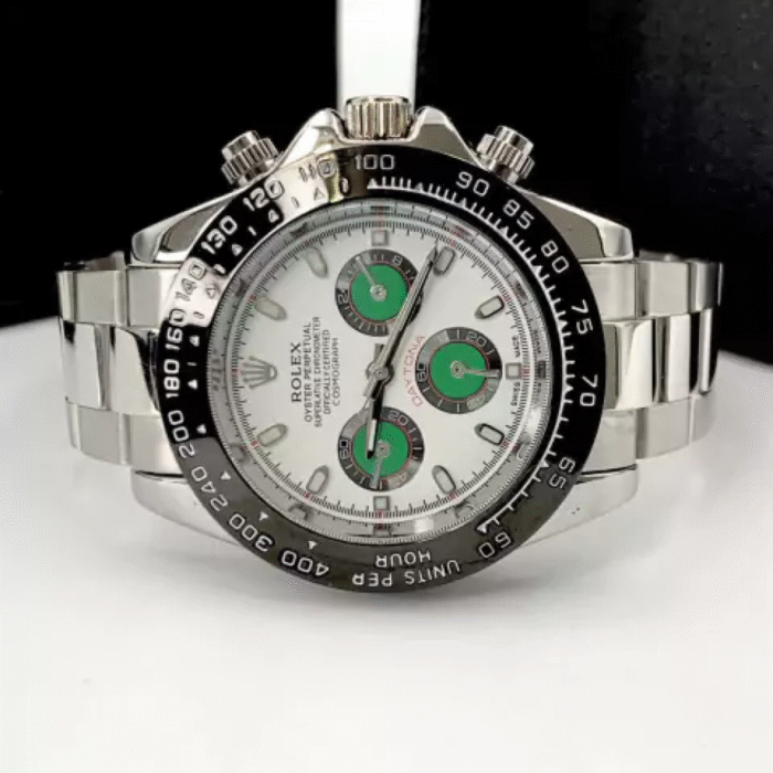 Daytona - prata, branco e verde - Pulseira de aço - À PROVA D'ÁGUA - cod65 - Imagem 5