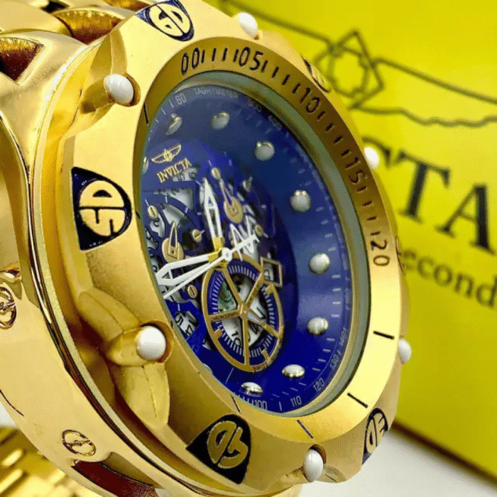Hybrid Skeleton - dourado e azul - Pulseira de aço - À PROVA D'ÁGUA - cod85 - Imagem 3