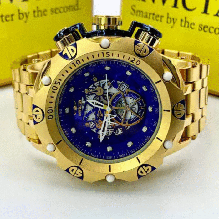 Hybrid Skeleton - dourado e azul - Pulseira de aço - À PROVA D'ÁGUA - cod85 - Imagem 4