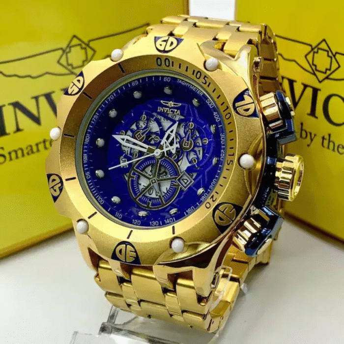 Hybrid Skeleton - dourado e azul - Pulseira de aço - À PROVA D'ÁGUA - cod85 - Imagem 5