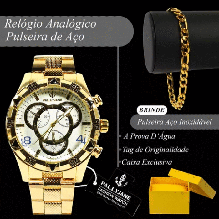 Kit 4 Relógio Masculino Grande Pulseira Caixa Atacado Cor da correia Dourado/Prata +15 Kits Disponíveis. - Imagem 3