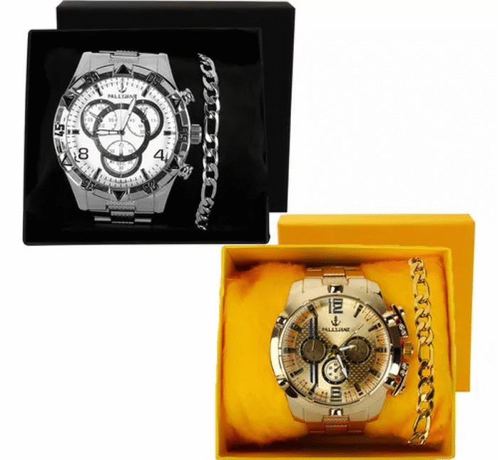 Kit 4 Relógio Masculino Grande Pulseira Caixa Atacado Cor da correia Dourado/Prata +15 Kits Disponíveis. - Imagem 8
