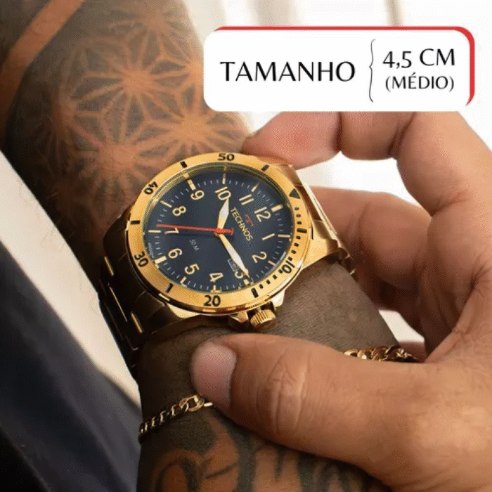Oferta Relâmpago kit Relógio Technos Masculino Dourado Luxo + Pulseira - Imagem 4