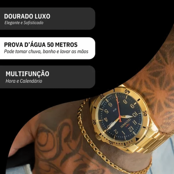 Oferta Relâmpago kit Relógio Technos Masculino Dourado Luxo + Pulseira - Imagem 6