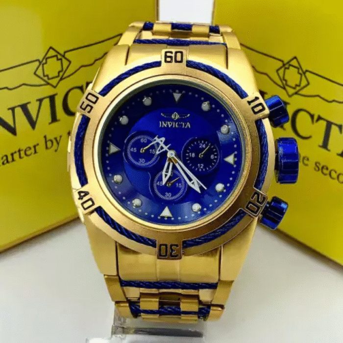Zeus Bolt - dourado e azul - Pulseira de aço - À PROVA D'ÁGUA