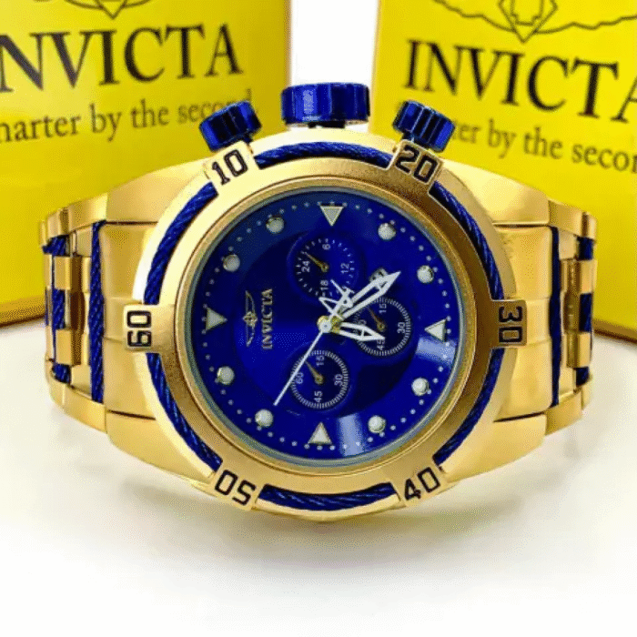Zeus Bolt - dourado e azul - Pulseira de aço - À PROVA D'ÁGUA - Imagem 5